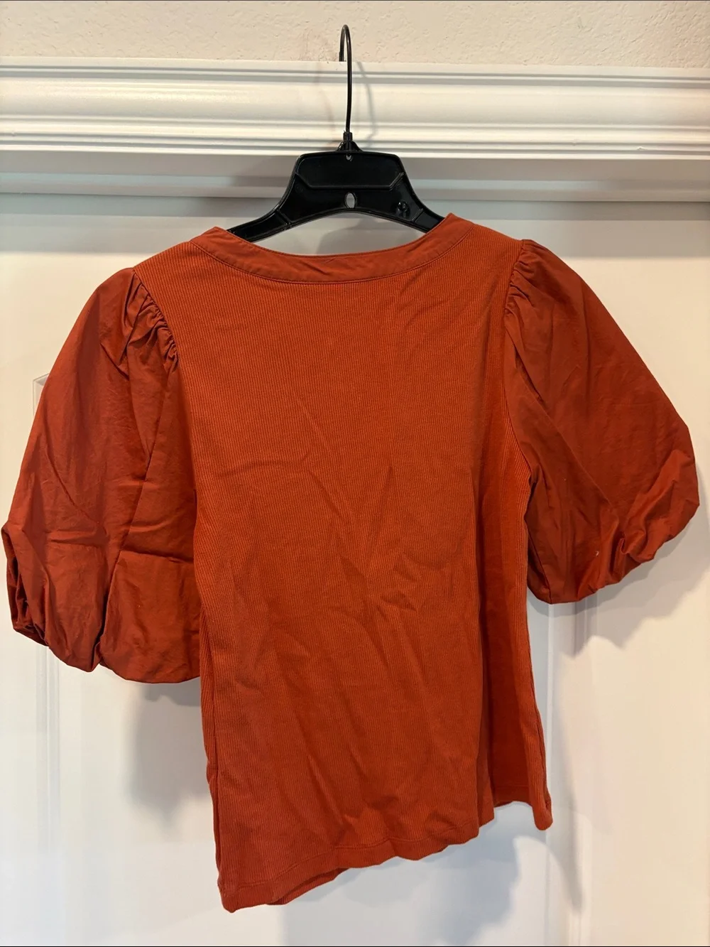 Old Navy Rust Orange Puff Sleeve Henley Blouse